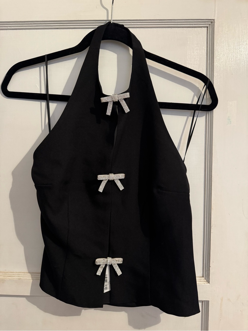 Steve Madden Black Halter Camisole with Rhinestone Bow Accents